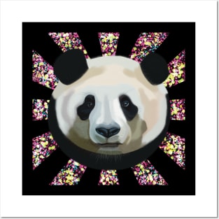 Striking Panda bear on Rainbow Random Spotted patterned sun rays Posters and Art